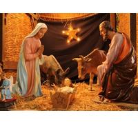 CORFOTO Fabric 2.7x1.8m Nativity Scene Backdrop Holy Family Manger Photography Background for Christmas Theme Party Decorations Religious Photo Shoot Props