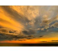 CORFOTO Fabric 3.5x2.5m Golden Ocean Sunset Backdrop Dramatic Orange and Yellow Sky Over Calm Sea with Clouds Photography Background for Nature Landscape Themed Party Photo Props