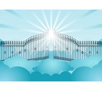 CORFOTO Fabric 3.5x2.5m Heavenly Gates Backdrop Clouds Sun Rays Celestial Scene Photography Background for Wedding Memorial Party Photo Props