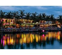 CORFOTO Fabric 3.5x2.5m Hoi An Night River Backdrop Vietnamese Lanterns Water Reflections Southeast Asian Scene Photography Background for Lunar New Year Travel Party Photo Props
