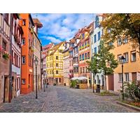 CORFOTO Fabric 3.5x3m German Half Timbered Backdrop Cobblestone Street Photography Background for European Theme Party Decorations Historic Photo Shoot Props