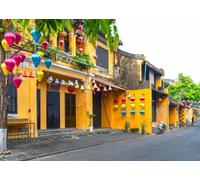 CORFOTO Fabric 3.5x3m Hoi An Colorful Lanterns Backdrop Vietnamese Town Photography Background for Travel Theme Party Decorations Cultural Photo Shoot Props