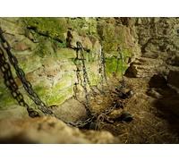 CORFOTO Fabric 3.5x3m Medieval Dungeon Backdrop Stone Cellar Iron Chains Shackles Scene Photography Background for Historical Horror Party Photo Props