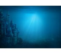 CORFOTO Fabric 3.5x3m Underwater Castle Backdrop Mystical Sunken Stone Castle with Spires in Blue Ocean Photography Background for Fantasy Adventure Themed Party Photo Props