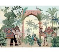 CORFOTO Fabric 3x2.5m Indian Jungle Backdrop Elephant Camel Peacock Palm Tree Tropical Wildlife Scene Photography Background for Travel Cultural Party Photo Props