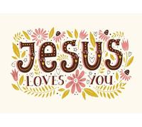 CORFOTO Fabric 3x2.5m Jesus Loves You Backdrop Floral Art Typography Photography Background for Religious Theme Party Decorations Inspirational Photo Shoot Props
