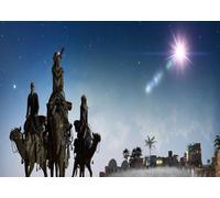 CORFOTO Fabric 3x2.5m Three Wise Men Nativity Backdrop Three Kings on Camels Following Star of Bethlehem Ancient City Landscape Photography Background for Christmas Religious Party Photo Props