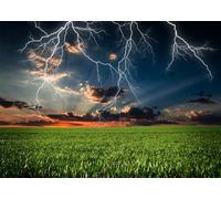 CORFOTO Fabric 3x2.5m Thunderstorm Lightning Backdrop Dramatic Storm Clouds Over Green Field Sunset Nature Landscape Photography Background for Weather Themed Party Photo Props
