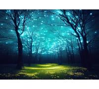 CORFOTO Fabric 3x2m Enchanted Forest Backdrop Glowing Blue Lights Magical Woods Scene Photography Background for Kids Birthday Fairy Tale Party Photo Props