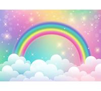 CORFOTO Fabric 3x2m Magical Rainbow Backdrop Pastel Clouds Stars Fantasy Scene Photography Background for Unicorn Kids Birthday Party Photo Booth Props
