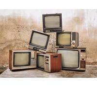 CORFOTO Fabric 3x2m Vintage CRT TVs Backdrop Retro Electronics Photography Background for Nostalgic Theme Party Decorations Old-School Photo Shoot Props