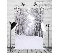 CORFOTO Fabric 3x5ft Winter Backdrop Theme Photography Iceworld Snowfield Fir Jungle Road Blue Nature Landscape Background For Christmas Bridal Shower Wedding Portrait Photoshoot Office Tapestry
