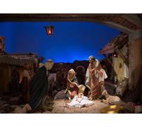 CORFOTO Fabric 4.5x2.5m Nativity Night Scene Backdrop Holy Family Manger Photography Background for Christmas Theme Party Decorations Religious Photo Shoot Props