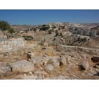 CORFOTO Fabric 4.5x3m Jerusalem Hills Backdrop Ancient Stone Ruins Modern Cityscape Holy Land Landscape Photography Background for Religious Travel Party Photo Booth Props