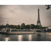 CORFOTO Fabric 4.5x3m Paris Eiffel Tower Backdrop Seine River Cruise French City Scene Photography Background for Travel Wedding Honeymoon Party Photo Props