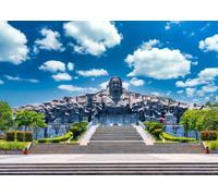 CORFOTO Fabric 5.2x3m (17x10FT) Vietnam Memorial Monument Plaza Backdrop Giant Stone Statue Blue Sky Photography Background for History Travel Event Adults