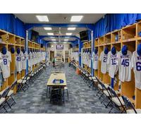 CORFOTO Fabric 5.2x3m Chicago Cubs Locker Room Backdrop Professional Baseball Team Locker Room Interior Photography Background for Sports Themed Party Photo Booth Props