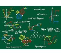 CORFOTO Fabric 5.2x3m Math Formulas Green Chalkboard Backdrop Trigonometry Algebra Geometry Graphs Photography Background for Classroom School Decor Photo Booth Props