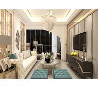 CORFOTO Fabric 5.2x3m Modern Luxury Living Room Backdrop Elegant White Tufted Sofa with Gold Accents and Chandelier Photography Background for Home Interior Themed Party Photo Props