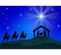 CORFOTO Fabric 5.2x3m Nativity with Three Wise Men Backdrop Starry Night Sky Holy Family Stable Three Kings on Camels Photography Background for Christmas Religious Party Photo Props