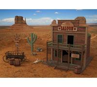 CORFOTO Fabric 5.2x3m Wild West Desert Saloon Backdrop Rustic Western Bar with Cactus and Monument Valley Rocks Photography Background for Old West Themed Party Photo Props