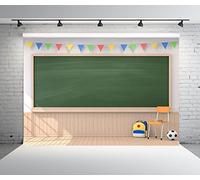 CORFOTO Fabric 5x3ft School Backdrop Photography Classroom Interior Blackboard Wooden Wall Kindergarten Middle School Students Online Learning Virtual Scene Photo Video Course Background Props