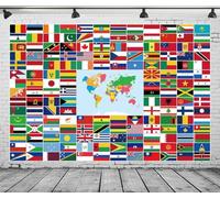 CORFOTO Fabric 5x3ft World Flags Backdrop International Country Flags Background Flags of The World Backdrop for School Classroom Holidays Around The World Celebrate Diversity Party Decorations