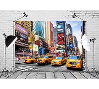 CORFOTO Fabric 5x4ft New York City Backdrop NYC Times Square Broadway Street Neon Taxi Landmark Background for Wedding Banquet NYC Themed Birthday Party Banner Kids Adults Portrait Photo Props