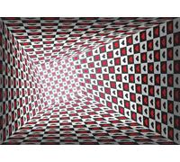 CORFOTO Fabric 6x3m Heart Tunnel Backdrop Red Black White Checkerboard Optical Illusion 3D Tunnel Pattern Photography Background for Valentine's Day Disco Party Photo Props