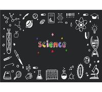 CORFOTO Fabric 6x3m Science Chalkboard Backdrop Colorful DNA Microscope Planet STEM Education Doodle Pattern Photography Background for School Classroom Party Photo Booth Props