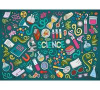 CORFOTO Fabric 6x3m Science Doodle Backdrop Microscope Test Tube DNA STEM Education Pattern Photography Background for School Classroom Kids Learning Party Photo Booth Props