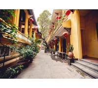 CORFOTO Fabric 6x3m Vietnamese Temple Backdrop Red Lanterns Yellow Architecture Asian Garden Scene Photography Background for Tet Holiday Cultural Travel Party Photo Props