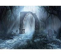 CORFOTO Fabric 7x5ft Gloomy Scenery Backdrop Ancient Ruins Forest Wolves Halloween Photography Background Withered Trees Scary Backdrop for Party Decorations Banner Photoshoot Booth Studio