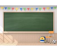 CORFOTO Fabric 7x5ft School Backdrop Photography Classroom Interior Blackboard Wooden Wall Kindergarten Middle School Students Online Learning Virtual Scene Photo Video Course Background Props