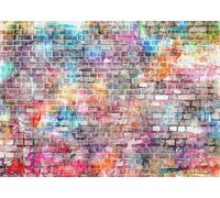 CORFOTO Fabric 8x6ft Brick Backdrop Photography Color Paint Graffiti Wall Disco Brickwork for Baby Shower Birthday Party Graduation Prom Office Background Decor Adult Kid Portrait Photoshoot Prop