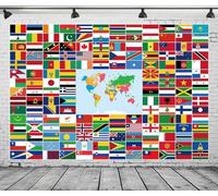 CORFOTO Fabric 9x6ft World Flags Backdrop International Country Flags Background Flags of The World Backdrop for School Classroom Holidays Around The World Celebrate Diversity Party Decorations