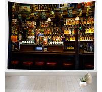 CORFOTO Fabric Irish Capital the Temple Bar Interior Tapestry Wall Hanging Dublins Luxury Bar Wall Tapestry Beer Alcohol Bottles Wine Rack Pub Tapestries for Men Bedroom Living Room Dorm Decor 80x60in