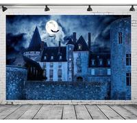 CORFOTO Haunted Gothic Castle Backdrop Fabric 7x5ft Dark Creepy Mystic Castle Gloomy Mansion Scary Old House Background for Horror Halloween Party Decorations Adults Kids Zombie Photoshoot Props