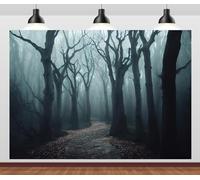 CORFOTO Haunted Mist Forest Backdrop 1.8x1.2m Fabric Creepy Scene Dark Pathway Scary Trees Spooky Foggy Woods Background for Halloween Birthday Party Decorations Witch Photo Booth Studio Props