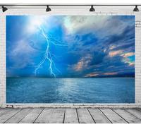 CORFOTO Lightning Strike Backdrop Fabric 7x5ft Dark Clouds Blue Sky Sea Ocean Thunder-Storm Background for Bad Weather Disaster Party Decorations Adults Halloween Themed Photoshoot Props