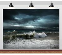 CORFOTO Ocean Waves Stormy Lightning Backdrop Fabric 7x5ft Dark Clouds Sea Night Summer Storm Seascape Thunder Background for Bad Weather Party Decorations Adults Photo Booth Studio Props
