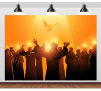 CORFOTO Pentecost Sunday Backdrop 1.5x1m Holy Spirit Dove in Tongues Fire Biblical Christians Religious Culture Background for Pentecost Day Banner Jesus Christ Church Christian Baptism Decor