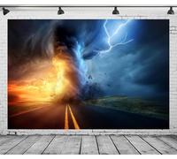 CORFOTO Road Tornado Lighting Backdrop Fabric 2.7x1.8m Farmland Dark Sky Storm Hurricane Thunderstorm Background Horror Weather Disaster Party Decorations Halloween Themed Photoshoot Booth Props
