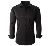 corfty Men Long Sleeve Dress Shirt - Regular Fit Stretch Free-Wrinkle Button Down Shirt, All Black, Medium