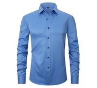 corfty Men Long Sleeve Dress Shirt - Regular Fit Stretch Free-Wrinkle Button Down Shirt, Blue, Medium