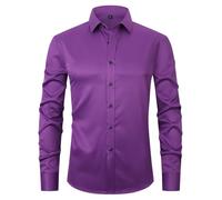 corfty Men Long Sleeve Dress Shirt - Regular Fit Stretch Free-Wrinkle Button Down Shirt, Purple, Medium