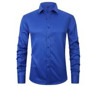 corfty Men Long Sleeve Dress Shirt - Regular Fit Stretch Free-Wrinkle Button Down Shirt, Royal Blue, Medium