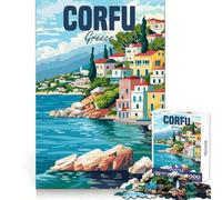 Corfu Greece Island Jigsaw Puzzles for Adults 1000 Piece Logic Fun, Smooth Thick, Playful Challenge, Xmas Santa Gift (38x26cm)