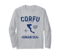 Corfu Ionian Sea Greece Island Vacation Greek Flag GPS Map Long Sleeve T-Shirt