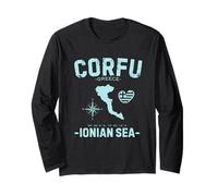 Corfu Ionian Sea Greece Island Vacation Greek Flag GPS Map Long Sleeve T-Shirt